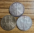 Lot of 3 Walking Liberty Silver Dollars 2002 2003 2004 Toned Tarnished Surfaces