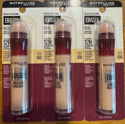 3 Maybelline Instant Age Rewind Eraser Concealer Shade 100 IVORY NEW SEALED