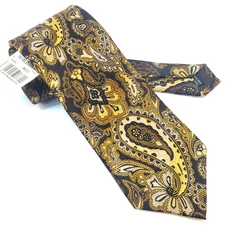 New Steven by Steven Land Tie Necktie 59" Long Mens Gold Brown Paisley