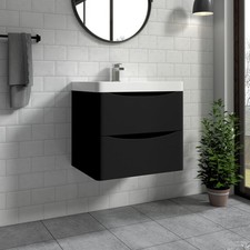 Bathroom Vanity Unit with Basin Sink Wall Hung Storage Cabinet 600mm Matt Black