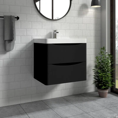 KBSTAR Bathroom Vanity Unit with Basin Sink Wall Hung Storage Cabinet 600mm Matt Black
