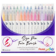 Pentel Arts Sign Pen Twin Brush 30/Pkg-Assorted Colors - SESW30