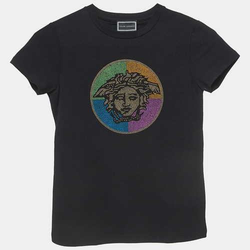 Young Versace Black Medusa Embellished Cotton TShirt 10 Yrs