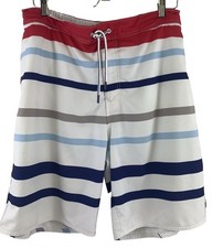 Johnnie O Men's XL Swim Trunks Striped Board Shorts 8" Drawstring Pockets