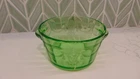 HTF ANCHOR HOCKING Green Depression/Uranium Glass Cameo Butter Tub / Ice Bucket