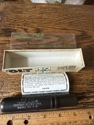 Vintage PS Olt Co A-5 Goose Call Hard Rubber Pekin IL Original Box Hunting