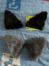 Grey Black Fur Cat Dog Ears Animal Costume Cosplay Furry hair Clips Halloween