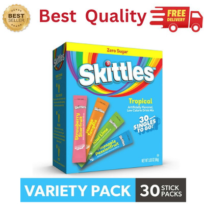 Skittles Zero Sugar Drink Mix Tropical Variety Pack 30 Singles Packets