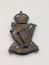 Genuine Pre WW1 Royal Irish Rifles Blackened Gilding Slider Antique Cap Badge