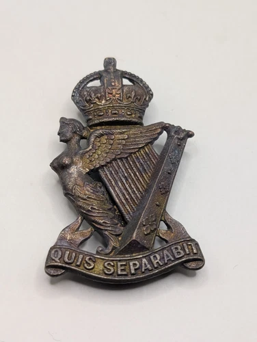 Genuine Pre WW1 Royal Irish Rifles Blackened Gilding Slider Antique Cap Badge