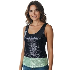 J Crew Size Small Sequin Stretch Knit Racer Back Tank Navy Blue & Mint Green