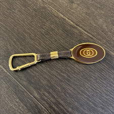 Vintage Gucci G Logo Leather Metal Key Chain Brown/Gold Tone Clasp