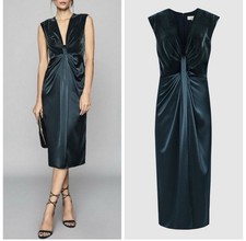 Reiss Livvy Plunge Velvet & Satin Midi Dress - Teal - Size 8