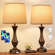 Dimmable Touch Lamps Set of 2 with USB Ports for Bedroom  Office - Brown