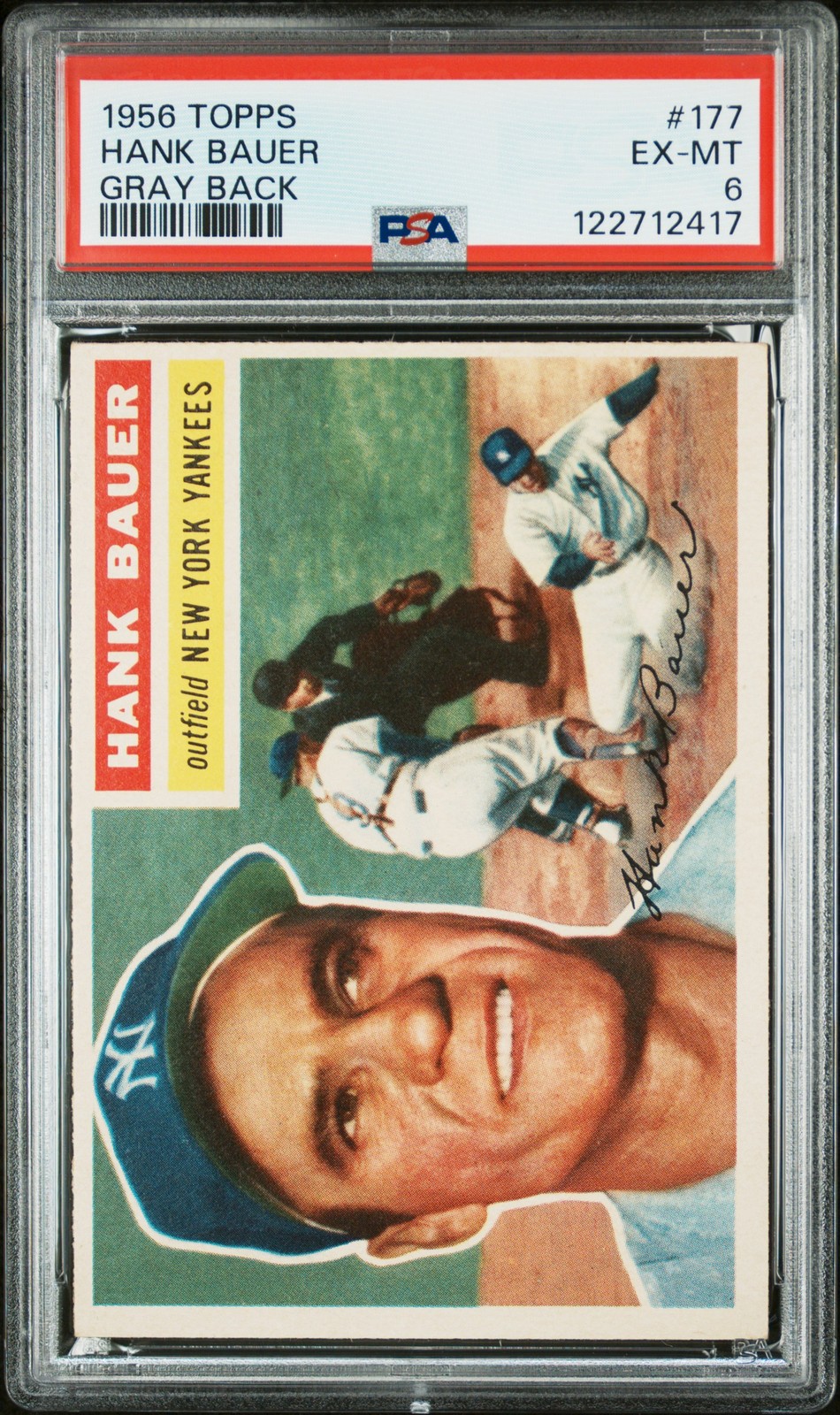 1956 TOPPS GRAY BACK #177 HANK BAUER PSA 6