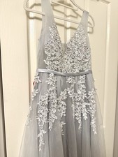 Grey Wedding Organza Satin Dress Gown Bridesmaid Formal W/ Beads Lace