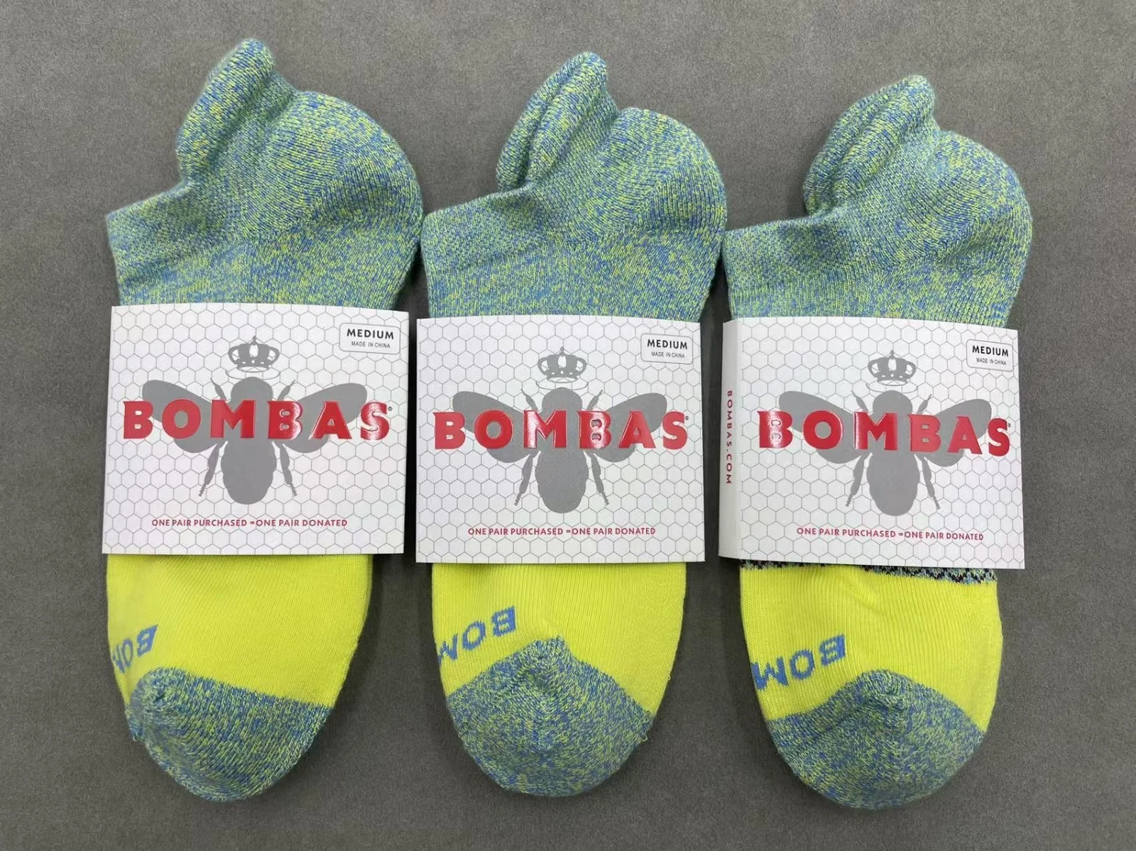 3 pairs BOMBAS Women's Tri-Block Marl Ankle Socks Medium 8-10.5 Green