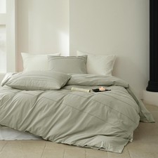 BISELINA 100 Washed Cotton Duvet Cover Set Warm Cozy Winter Comfort, Pleate