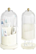 Toothbrush Holders with Sliding Lid, Rotating 3 Slots Bathroom Organizer Counter