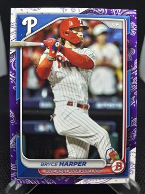 2024 Bowman #37 Bryce Harper Purple Pattern /199 Philadelphia Phillies MVP HOF 