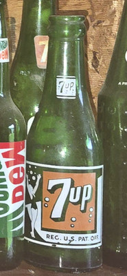 7 Up Vintage Green Glass Advertising Soda Bottle REG. U.S. PAT. OFF. Theme Soda