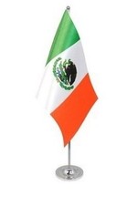 MEXICO DELUXE SATIN TABLE FLAG 9"X6" CHROME POLE & BASE Stands 15" MEXICAN