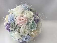 Wedding Flowers Ivory Rose pastel Bouquet, Bride, Bridesmaid, Flower-Girl Wand