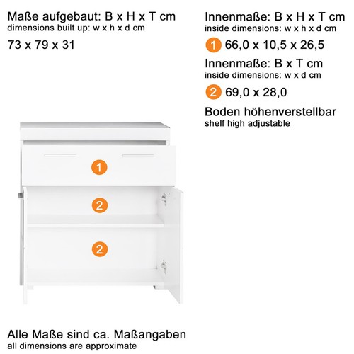 trendteam Badkommode Badezimmerschrank Badschrank Amanda Weiß Glanz 73 x 79 cm - Bild 9 von 9