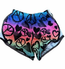 Justice Girls Athletic Lined Running Shorts Graphic Print/ Hearts/ Peace Sign 12