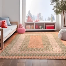 Cotton Braided Area Rug Farmhouse Coral Rug for Nursery and Kids Room Rug
