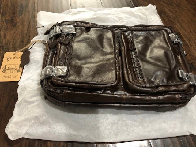 Berchirly Dark Brown Leather Laptop Breifcase Bag Messenger New Genuine Computer