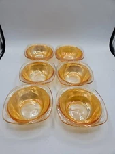 VTG. Jeanette Glass Floragold Square Berry Bowls Set of 6