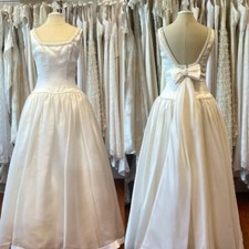 Victorian Wedding Dress Off Shoulder with Bow Beading 1930s Vintage Bridal Gowns