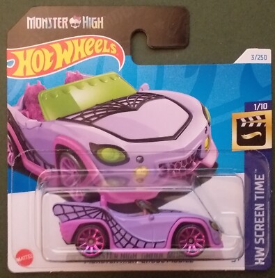 HOT WHEELS 2024 MONSTER HIGH GHOUL MOBILE, PURPLE, SHORT CARD .