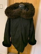 Celtic And Co Real Sheepskin Shearling Fur Hooded Coat Toscana Jacket L Uk14