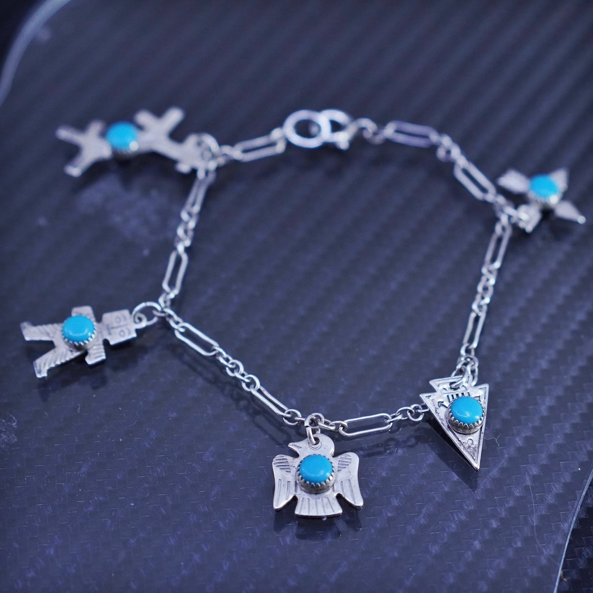 アクセサリー Thunderbird silver chain bracelet 7.25”, sterling 925 silver chain bracelet with thunderbird dog