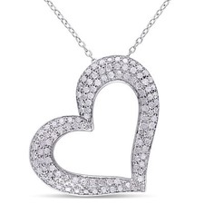 Amour Sterling Silver 1CT TDW Diamond Heart Pendant with Chain