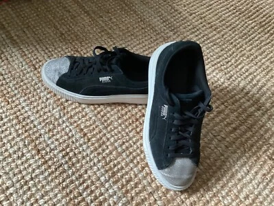 Baskets PUMA Suede pointure 39 noir/argenté bon état - Photo 1/4