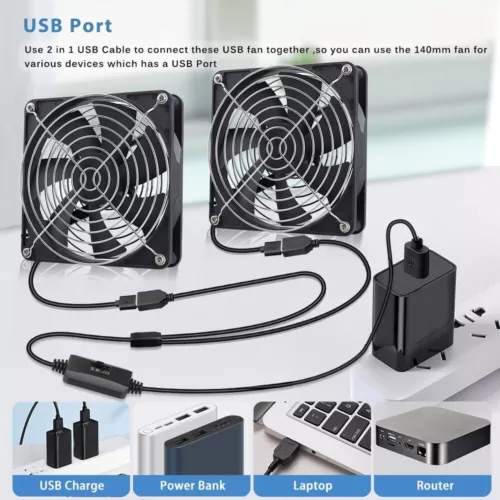 2-in-1-USB Ventilator 140mm Leise PC PC Gehäuselüfter Einstellbare Doppel Lüfter - Bild 3 von 7