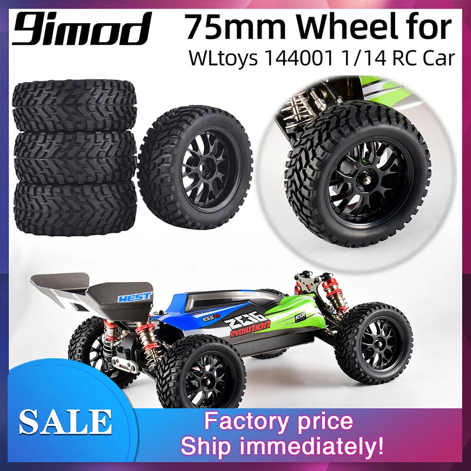 4* 75mm Gummi RC Rad 12mm Hex Reifen für 144001 1/16 1/10 RC Rennwagen Lastwagen - Bild 3 von 4
