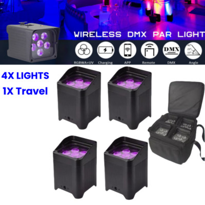 4XSmart 6X18W 6in1 RGBAW UV Wedding LED Uplight DJ Battery  LED Par Light+Tr/Bag