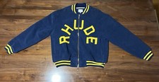 RHUDE Logo Appliqué Terry Varsity Bomber Jacket Zip Sweater Size Large Deadstock
