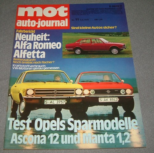 MOT 11/1972 Alfa Romeo Alfetta, Opel Ascona A, Opel Manta A, VW Motore