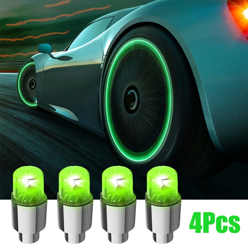 4x Green Car Wheel Tire Tyre Air Valve Stem Caps Auto LED Light Cap Accessories - Image 2 of 4