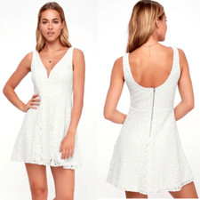 Lulus Declaring My Love White Lace Skater Dress Large