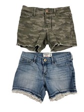 LOT OF 2  Abercrombie  Fitch Kids Blue Denim  Camo Midi Shorts 9/10  11/12