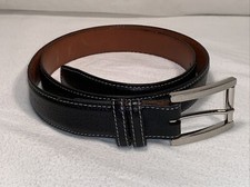 Lai Leather Belt Solid Brass Silver Buckle Men's 36 Luxuriously Made In The USA
