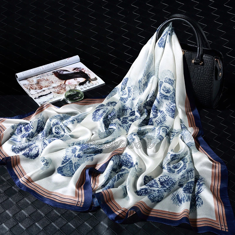 71*26" 100% Pure Silk Long Scarf Fashion Nature Silk Shawl Painting Pattern