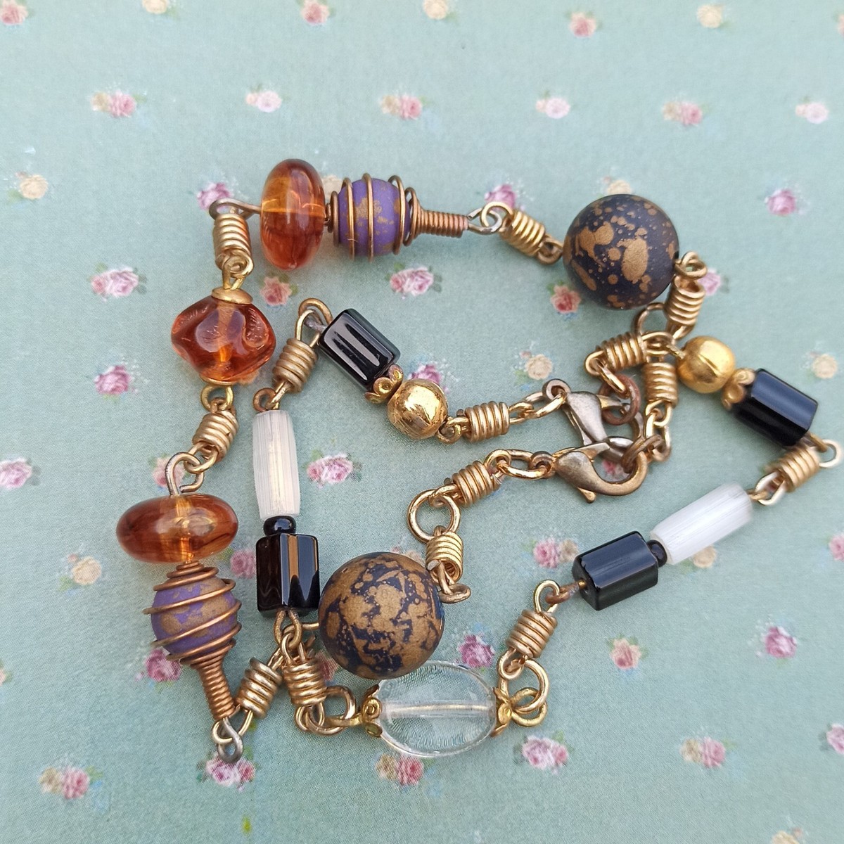 Lot 2 Vintage Bracelet Glass Beads 1990s Handmade Israel Artisan 