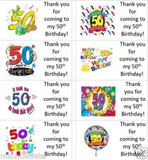 40 x Personalised Happy 50th Birthday labels/stickers/party/cakes/bags